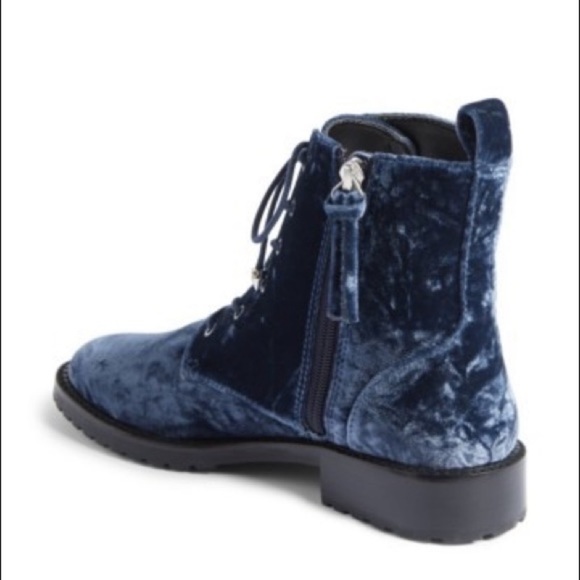 SOLD Rebecca Minkoff Blue Velvet Combat Boots - Picture 3 of 12